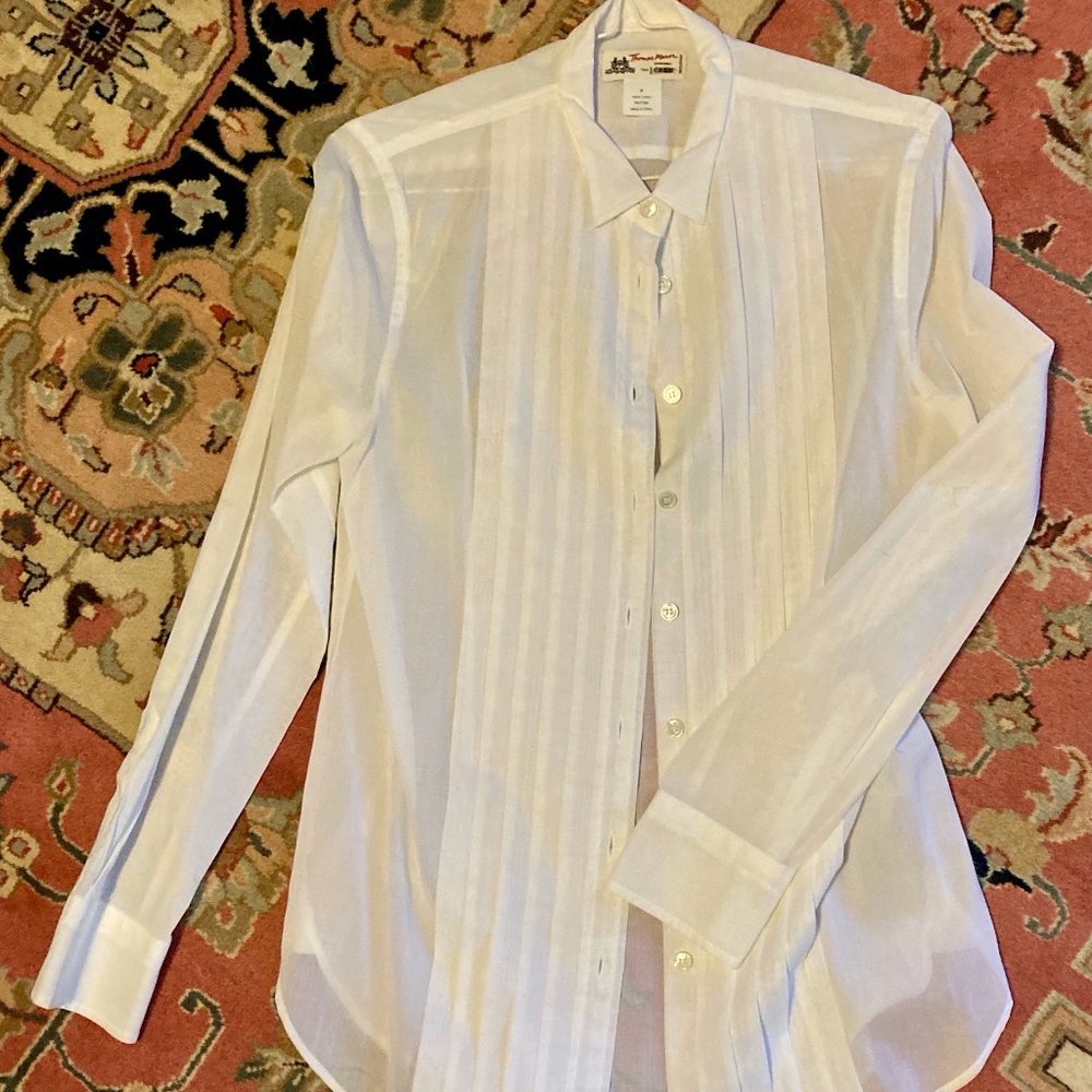 Never worn  $138 JCrew Thomas Mason semi sheer tuxedo button-down, sz 0